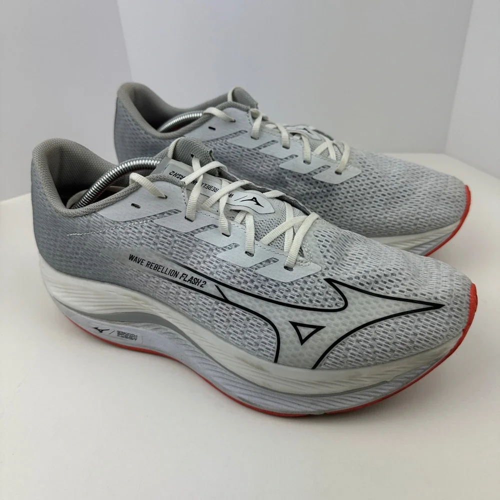 Mizuno Wave Rebellion Flash 2 Mens Running Shoes Grey White Red Size 12 Training
